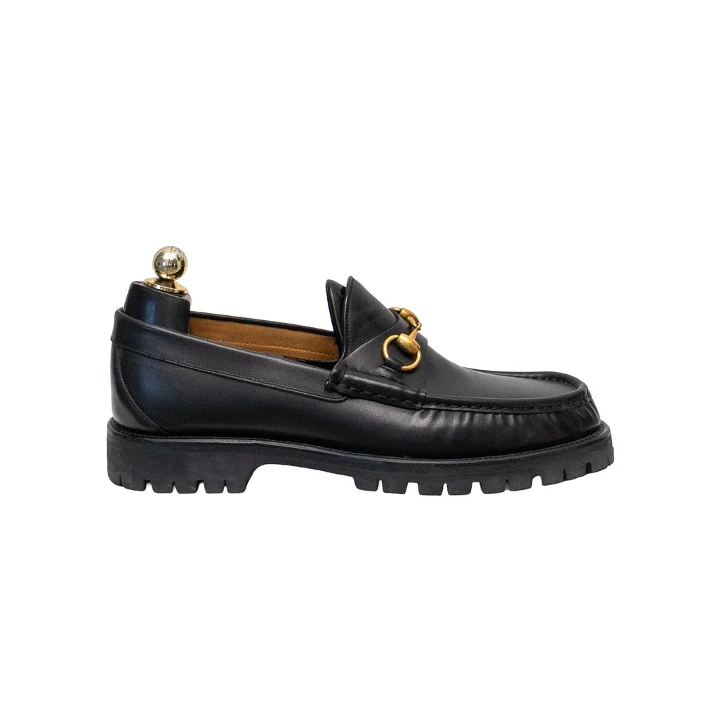 Gucci Black Leather Horsebit Lug Sole Loafers Mens Size UK 7 US 8 Made in Italy